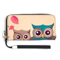 AQRJLPM Cute Owls Wallet Leather Zipper Around Clutch Wallet Large Capacity Purse with Wristlet Stra