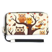 AQRJLPM Cartoon Owl on Tree Wallet Leather Zipper Around Clutch Wallet Large Capacity Purse with Wri