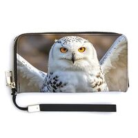 AQRJLPM Snow Owl Wallet Leather Zipper Around Clutch Wallet Large Capacity Purse with Wristlet Strap