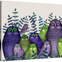 ART.COM Stretched Canvas Print Electric Owls, Purple and Lime by Fab Funky, 24" x 18"