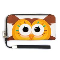 AQRJLPM Cute Big Brown Cartoon Owls Wallet Leather Zipper Around Clutch Wallet Large Capacity Purse 