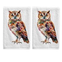 ALAZA Hand Towel Set of 2 100% Cotton Bath Towels Watercolor Owl for Bathroom Housewarming Decor Gif
