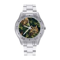 Owls in The Leaves Fashion Watches for Men Stainless Steel Easy Reader Business Watch Metal Watch Ba