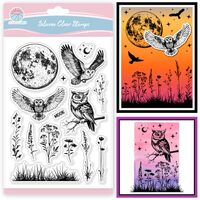 GLOBLELAND Wildflowers Clear Stamps Owl and Moon Silicone Clear Stamp Grass Silhouette Transparent S