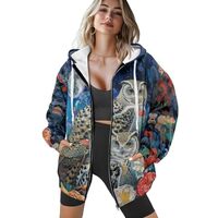 Forchrinse Owl Flower Oversized Zip Up Hoodie Womens Y2K Sweatshirt Long Sleeve Causal Fleece Jacket