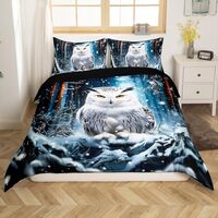 Erosebridal Kids Owl Queen Comforter Cover Winter Jungle Wildlife Bedding Set for Girls Boys Childre