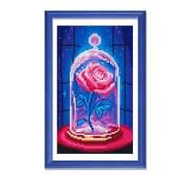Zhenqing Red Heart Rose & Owl Stamped Cross Stitch Kit for Adults - 11CT Pre-Printed Aida Fabric