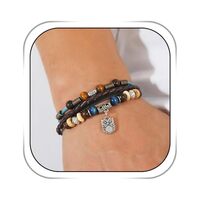 Dmaiy Brown Leather Bracelet Beaded Owl Bracelets Woven Braided Bracelet Animal Wristband for Men an