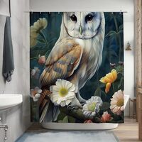 deuszl Cute Owl Flower Bathroom Curtain Barn Owl on Branch Polyester Fabric Cloth Shower Curtain for