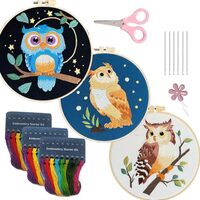 Owl Embroidery Kits for Adults and Beginners, 3 Patterns,7.8in，Threads, Needles, Instructions Incl