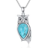 Lvoryance Vintage Owl with Genuine Turquoise Necklace 925 Sterling Silver 13 * 9mm Teardrop Turquois