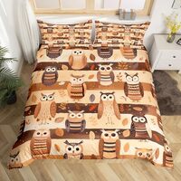 Feelyou Owl Duvet Cover Full Size Kids 3D Animal Printed Stripes Comforter Cover Set for Boys Girls 