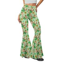 Irisjudy Happy St.Patrick Day Women High Waist Yoga Trousers Cartoon Owl Green Hat Flared Leggings, 