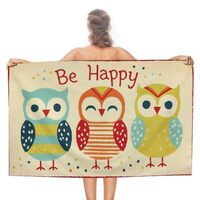 DuduYH Three Adorable Owls Beach Towel Sand Free Be Happy Colors Bird Microfiber Large Shower Towels