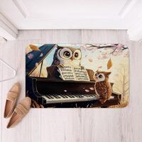 Musical Piano Kids Bath Mats,Wild Owl Family Jungle Animal Rustic Mats Rugs,Boys Girls Room Decor,Au