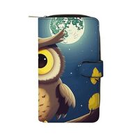 GHBNK Women's Leather Wallet Long Wallet for Men Owl And Yellow Moon Wristlet Wallets with 12 C