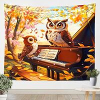 Manfei Musical Piano Kids Tapestry,Cartoon Owl Wild Animal Rustic Wall Tapestries,Boys Girls Room De