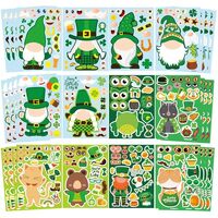 48PCS St Patricks Day Stickers for Kids, Make a Leprechaun Gnome Face Stickers Saint Patrick Owl Bea
