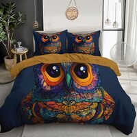 WunM Studio Soft Owl Duvet Cover Twin,Zentangle Style Printed Bedding Set 3 Pieces,Comfy Farmhouse P