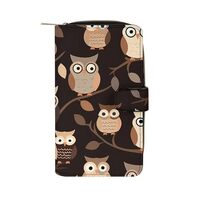 GHBNK Women's Leather Wallet Long Wallet for Men Cute Brown Cartoon Owls Wristlet Wallets with 