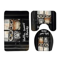 UOZXOML Owl Bathroom Rug Set of 3,Vintage Birds Farmhouse Wildlife Animal Rustic Wooden Board Hello 