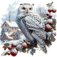 Fabric Panel 8"x8" Snow Owl 100% Cotton Quilting Sewing Block R2043