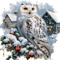Fabric Panel 8"x8" Snow Owl 100% Cotton Quilting Sewing Block R2109