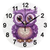 Cute Purple Owl Wall Clock Non Ticking for Girl Boy Bedroom 9.8 Inch Acrylic Clock for Bathroom Kitc