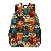 Colorful Owl Backpack, School Laptop Travel Polyester Whimsical Owls Backpacks for Women Kids, Sport