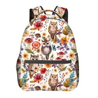 Adorable Owl & Mushroom Backpack, Travel School Laptop Polyester Cute Bird Backpacks for Women K