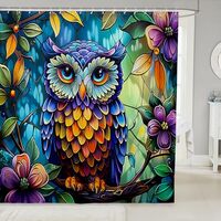 Manfei Owl Fabric Shower Curtain,Ethnic Owl Wildlife Shower Curtain for Bathroom,Baroque Style Water