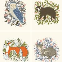 36" X 44" Panel Woodland Wonder by Gingiber Animals Flowers Foliage Bears Foxes Deer Owls 