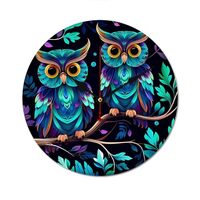 MNVTSKOP 15.7 Inches Decorative Wooden Modern Wall Clock Purple and Green Owl Printed Non Ticking Cl