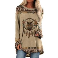 Spatofa Aztec Women Shirts Lightweight Owl Graphic Print Long Sleeve Crewneck Shirt Sweatshirts Vint
