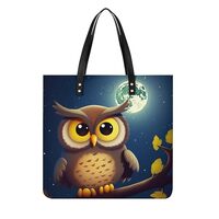 Owl And Yellow Moon Leather Handbags Crossbody Bags for Women Trendy Vegan Purses Shoulder Handbags 