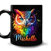 Foxcorner Personalized Owl Mug Gifts - Customized Watercolor Rainbow Owl Mug - Unique Design Colorfu