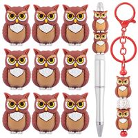 Framendino, 10 Pack Owl Silicone Focal Cute Animal Loose Spacer Birds Bead for Pen Keychain Beadable