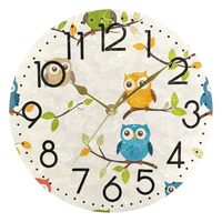 YYZZH Cartoon Owl Tree Branch Pattern Round Wall Clock Oil Painting Home Office School Decorative Cr