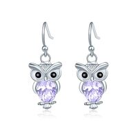 Daity Rhinestone Owl Dangle Earrings for Women Animal Owl Drop Earrings Boho Jewelry-Purple