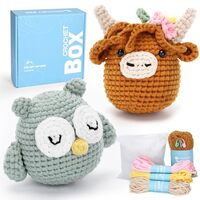 CrochetBox Crochet Kit for Beginner, Highland Cow and Owl Learn How to Crochet Stuffed Animals Gift 