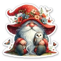 Gnome and Owl Stickers - 2 Pack - Waterproof Vinyl for Car, Phone, Water Bottle, Laptop - Cute Red G