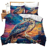 jamie world Owl Bedding Set Full Size Animal Forest Duvet Comforter Cover Fantasy Cozy Quilt Cover D