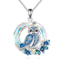 KQF Owl Necklace Gifts for Women 925 Sterling Silver Cute Owl Pendant Necklace with Crystal Owl Jewe