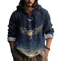 MARSVOVO Mens Shirt Hippie Starry Sky Owl Long Sleeve Lightweight Hoodie Fashion Casual Quarter Butt