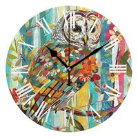 siphylline Clock Barred Owl Stained Glass 10 Inch Round Wall Mounted Clock Silent Deco for Bathroom