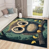 Owl Rug for Kids Room - Owl Rug, 3x5 Rug, Kids Cartoon Bird Area Rug, Wisdom Bird Washable Non Slip 
