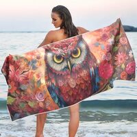 PDZRMY Colorful Owl Floral Red Beach Towel Quick Dry Pool Towels 30” x 60” Sand Proof Ab