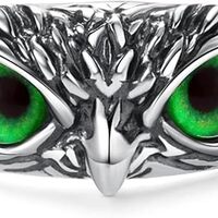 Gothic Owl Ring with Demon Eyes, Adjustable Silver Band, Vintage Style Unisex Jewelry (green)