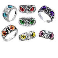 Gothic Owl Ring with Demon Eyes, Adjustable Silver Band, Vintage Style Unisex Jewelry (7pcs)