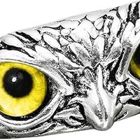 Gothic Owl Ring with Demon Eyes, Adjustable Silver Band, Vintage Style Unisex Jewelry (yellow)